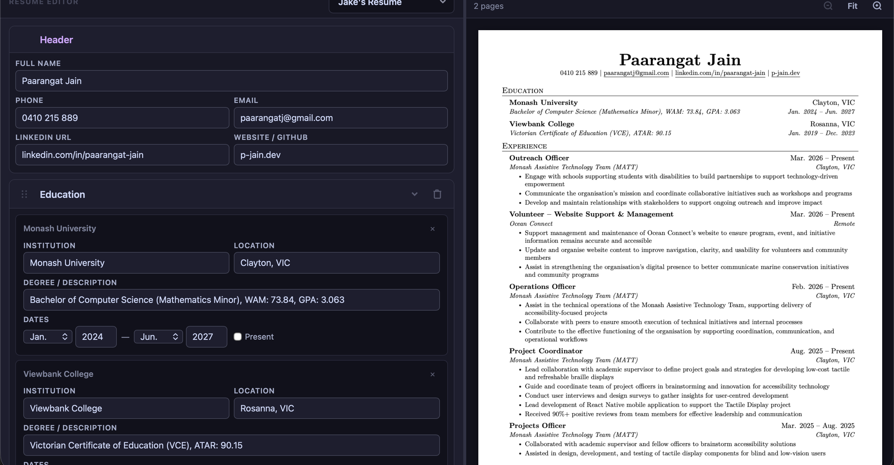 Ressie Resume Builder